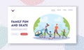 Family Fun and Skate Landing Page Template. Rollers Mother, Father and Little Kids Walking at City Park, Roller Skates