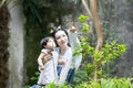 Family fun time, Chinese woman and baby in Hanfu dress enjoy free time