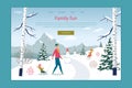 Family Fun in Winter Park or Forest Landing Page Royalty Free Stock Photo