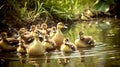 family of funny ducks, mother duck with ducklings, illustration