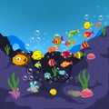 Family of funny fish under the sea