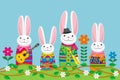 Family funny rabbits-musicians