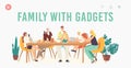 Family with Gadgets Landing Page Template. Characters Suffering of Social Media Addiction. Parents, Granny and Children