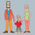 Family with gadgets. A man, a woman and a child with a phone instead of a head. The phones for them are the most Royalty Free Stock Photo