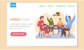 Family game landing page template with happy people parents and children playing board game Royalty Free Stock Photo