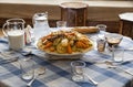 Family gathering around a couscous table concept. Morocco friday typical food.