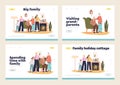 Family gathering landing pages set with parents, grandparents and kids generation together