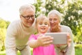 Senior grandparents and granddaughter selfie Royalty Free Stock Photo