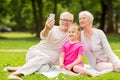 Senior grandparents and granddaughter selfie Royalty Free Stock Photo