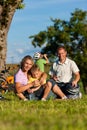 Family on getaway with bikes Royalty Free Stock Photo