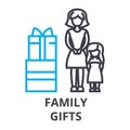 Family gifts thin line icon, sign, symbol, illustation, linear concept, vector