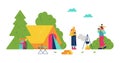 Family in glamping with tent or marquee, flat vector illustration isolated. Royalty Free Stock Photo