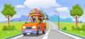 A family goes on a holiday trip in a car. Summer vacation vector illustration