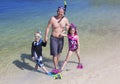 Family going Snorkeling at the Beach on vacation Royalty Free Stock Photo