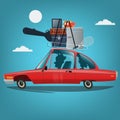 Family going to vacation by car. Travel concept vector illustration in cartoon style Royalty Free Stock Photo