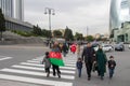 A family going to victory celebration in Baku city- Azerbaijan: 10 November 2020