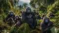 family of gorillas in the jungle