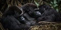 A family of gorillas snuggling together in their cozy nest, concept of Primate social structures, created with Royalty Free Stock Photo