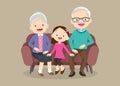 Family with grandchildrens and grandparents sitting on the sofa