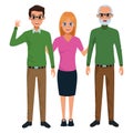 Family grandfather and father with adultt daughter cartoon