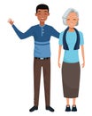 Family grandmother with adult son cartoon