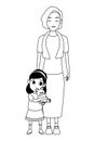 Family grandmother with grandchildren cartoon in black and white