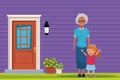 Family grandmother with little grandaughter cartoon Royalty Free Stock Photo