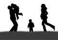 Family on grass silhouette Royalty Free Stock Photo