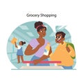 Family grocery adventure concept. Flat vector illustration