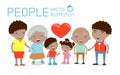 Family group portrait parents grandparents and children, Happy cartoon family,,african-american family