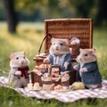 Family of hamsters having a lovely picnic in the park.