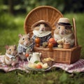 Family of hamsters having a lovely picnic in the park.