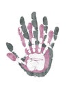 Watercolor family handprints illustration. Family handprints of three people mom, dad, and child. Social illustration