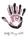 Watercolor family handprints illustration. Family handprints of three people mom, dad, and child. Social illustration