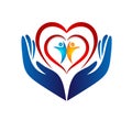 Family in hands red heart care icon logo illustrations. Future, emotion. Royalty Free Stock Photo