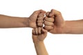 Family hands in different generation Giving Fist Bump. Successful business teamwork with hands gesture communication. Family