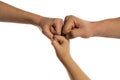 Family hands in different generation Giving Fist Bump. Successful business teamwork with hands gesture communication. Family