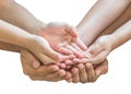 Family hands praying together clipping path for donation charity concept