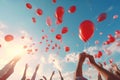 Family Hands Releasing Memorial Balloons Family Royalty Free Stock Photo