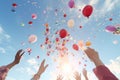 Family Hands Releasing Memorial Balloons Family Royalty Free Stock Photo