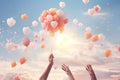 Family Hands Releasing Memorial Balloons Family Royalty Free Stock Photo