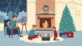 Family happy people at home in Christmas winter holiday Royalty Free Stock Photo
