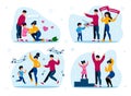Family Happy Relationships Flat Vector Concept Set