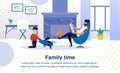 Family Happy Time Flat Vector Banner, Poster Royalty Free Stock Photo