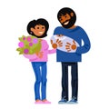 Family. Happy young parents with new born baby. Child birth concept. Cartoon vector.