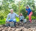 Family harvesting potatoes in garden Royalty Free Stock Photo