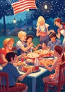 family having barbecue while celebrating 4th july together, Independence Day concept Royalty Free Stock Photo