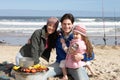 Family Having Barbeque On Winter Beach