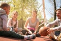 Family having break after games.