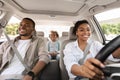 Family Having Car Ride, Woman Driving Enjoying Road Trip Royalty Free Stock Photo